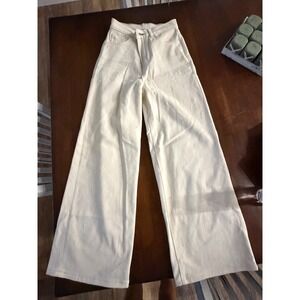 Blue Delta Madison Cashwell Wide Leg Jeans Cream Off White High Rise Denim Pants